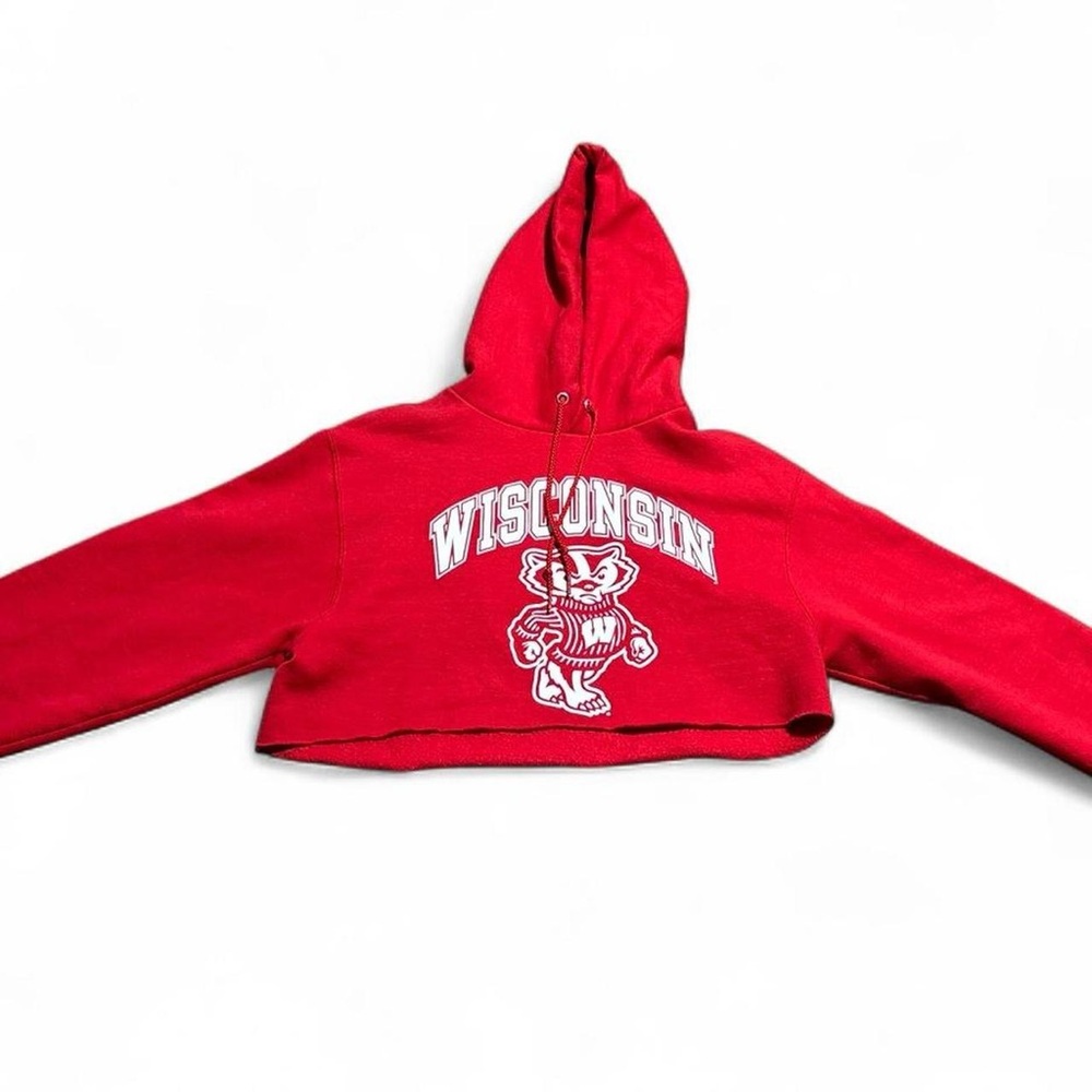 Champion Wisconsin Badgers Cropped Red Hoodie